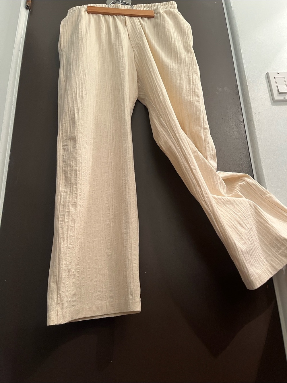 Zara Cream Wide-Leg Elastic Waist Pants